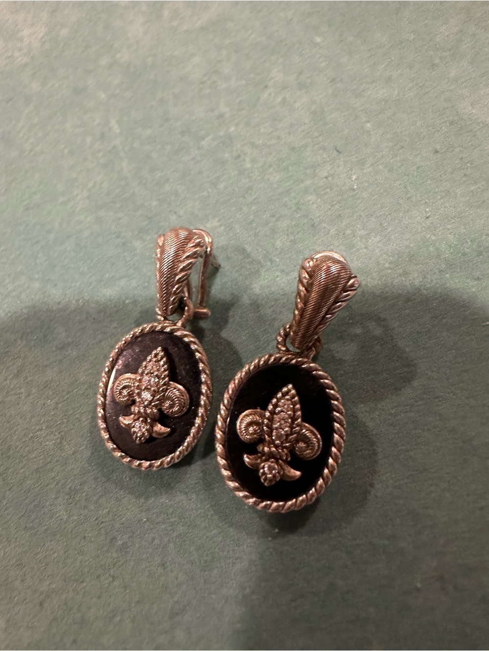 Judith Ripka Black Onyx Fleur-de-Lis Drop Earrings